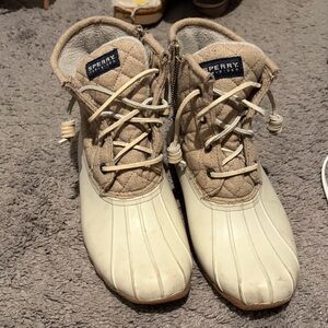 Sperry Beige and Off-White Waterproof Boots